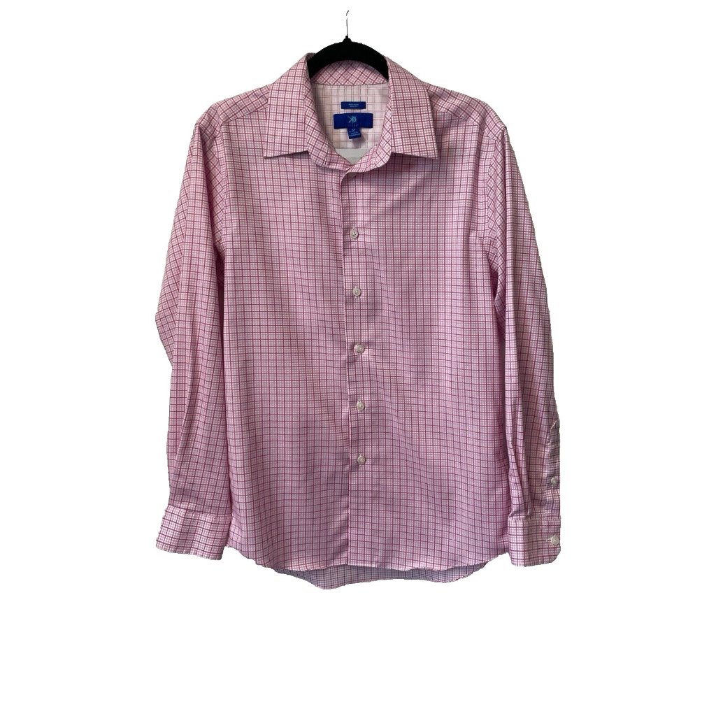 Egara Button Up Shirt Mens M Slim Fit Non Iron Casual Dress Check Contrast Cuff